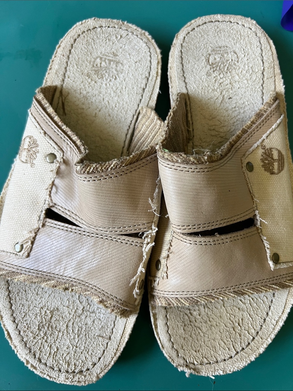 Timberland Beige Canvas Slide Sandals
